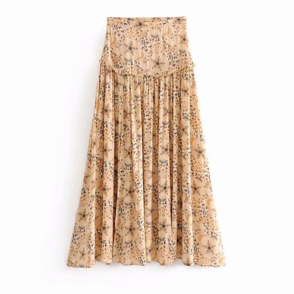 Bohemian Beige Set Maxi Skirt + Shirt S size